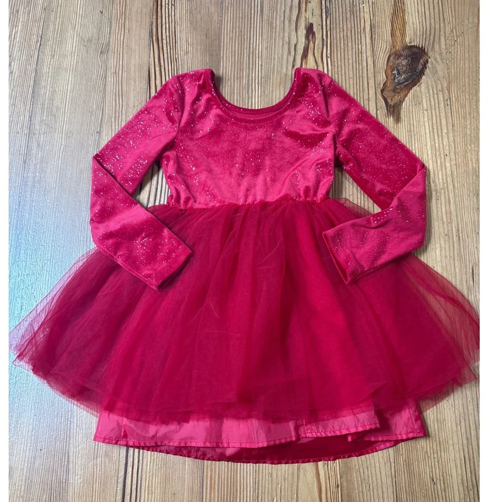 Cat & Jack Tutu Dress Kids Red Velvet Glitter Tulle Holiday SIZE 8